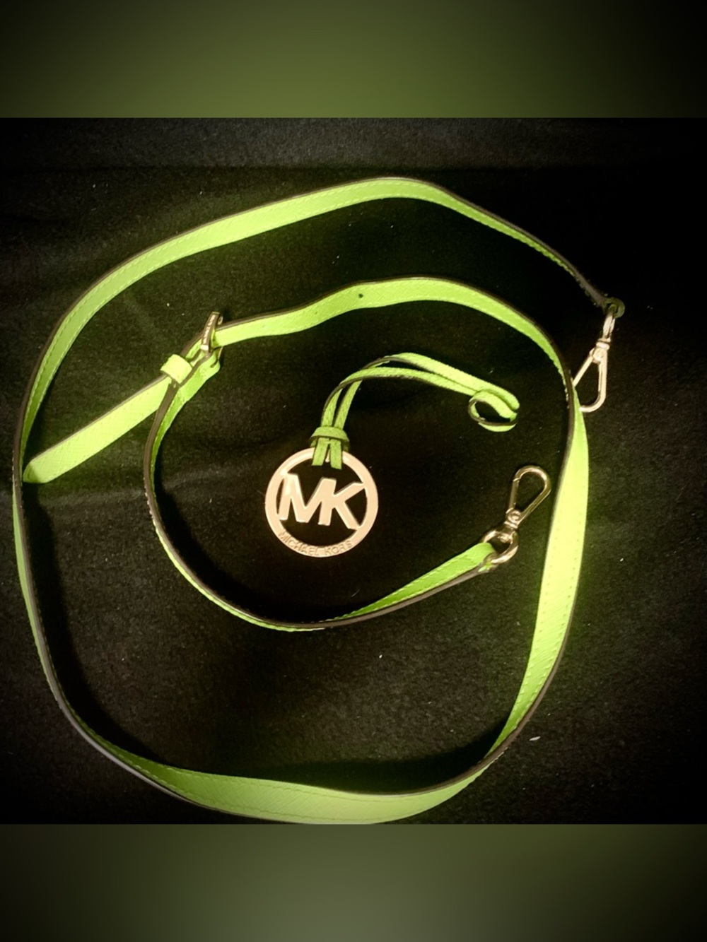 Michael Kors Lime Green Adjustable Replacement Purse Strap w/ MK Logo Charm